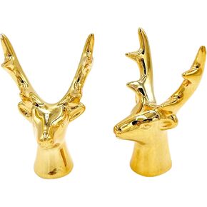 2 Pcs Ceramic Animal Figurines Ornaments, Gold Deer Head Home Decor Sculptures and Statues Handmade Artware Gifts for Christmas Decoration (Gold Deer Head)
