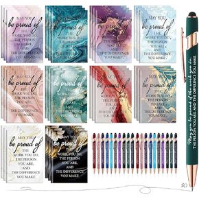 100 Pcs Teacher Appreciation Gifts for Coworker Inspirational Notebooks Thank You Ballpoint Pens Bulk Motivational Journals Notepads for Teacher Colleague Gifts Nurse Medical Assistant