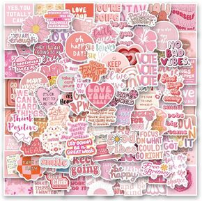ملصقات ملهمة وردية 120 قطعة من ملصقات الفينيل التحفيزية Preppy ملصقات مقاومة للماء لزجاجة المياه والكمبيوتر المحمول وخوذة الأمتعة ولوح التزلج على الجليد والجيتار وقصاصات الهاتف هدايا للمراهقين