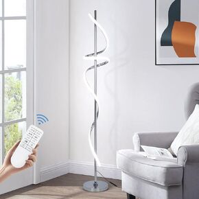 LED Modern Floor Lamp for Living Room,60" Spiral Floor Lamps with Remote Control,48W 3 Colors Stepless Dimmable Floor Standing Lamp Reading Corner Floor Tall Lamp for Bedroom Office - Chrome