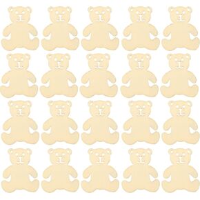Ciieeo 40pcs Wooden Bear Shaped Cutouts Hanging Wood Bear Shape Clips Hanging Bear Ornaments with Hole Ropes for DIY Project Valentines Day