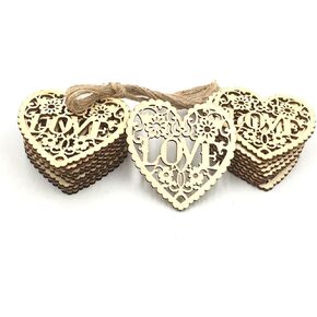 Kinteshun Decorative Wood Slices Hollow Cutting Wood Embellishment Cutout Veneers for DIY Crafting or Wedding Table Decoration(20pcs,Love Peach Heart Shape)