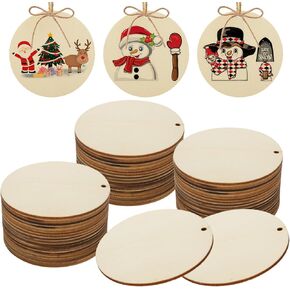 200 Pcs Wooden Circles for Crafts 3 Inch Unfinished Round Wooden Ornaments Discs with Hole, Blank Wood Slices Ornament Hanging Tag for DIY Crafts, Christmas Decoration, Home Decor