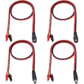 DC Plug Power Adapter Cable, 12V DC Male/Female Jack to Alligator Clip Power Cable DC5521(5.5mmx2.1mm) Cable with Double Alligator Clips for CCTV Camera and Lighting[4pack /50cm]