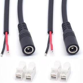 2PCS 0.3M/1FT 18AWG 12V 7A DC Power Pigtail Barrel Plug 2.1MM x 5.5MM Female Connector with 2-Position Spring Wire Connector for Replace DC Cable in Saudi Arabia