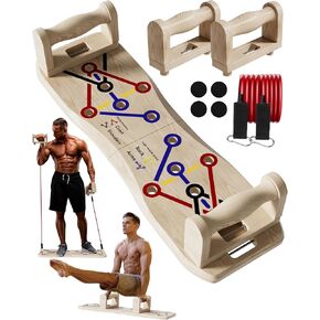 Foldable Push Up Board with Resistance Bands- Eco-Friendly Wooden Multi-Functional Portable Push Up Bar for Fitness, Professional Strength Training Equipment for Men & Women at Home Gym