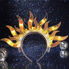 Light Up Flame Headband LED Glowing Hair Band Sparkly Rave Party Costume Hair Accessories for Women and Girls
