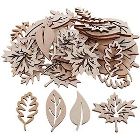 50pcs Wooden Leaves Shapes Embellishments Ornaments Wooden Pieces Wooden Cutouts for Scrapbooking Card Making Sign Making