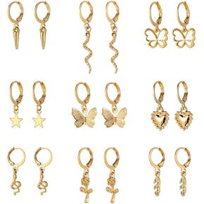FUTIMELY 12 Pairs Gold Earrings Set for Women,Hypoallergenic Fashion Heart Butterfly Snake Pearl Link Drop Dangle Earrings Multipack Hoop Earring Jewelry