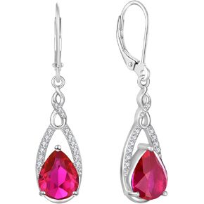JO WISDOM Women's Dangle Earrings,925 Sterling Silver 8 * 10MM Teardrop Birthstone Infinity Leverback Earrings