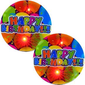 ArtCreativity Light-Up Happy Birthday Button Pins, Set of 2, LED Birthday Shirt Pins with Red Flashing Lights, Birthday Party Essentials, Party Favors for Boys and Girls, Unique Goodie Bag Fillers