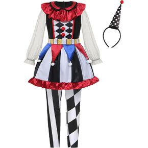 GRAJTCIN Kids Clown Halloween Costume for Girls Scary Clown Cosplay Outfit for Dress Up Party
