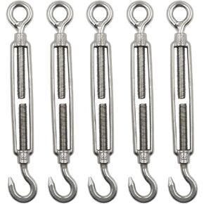 Luomorgo M8 (5/16 inch) Hook & Eye Turnbuckle Wire Rope Tension 304 Stainless Steel 5pcs