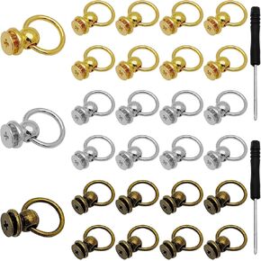 60 Set Screwback Round Head Rivet with Pull Ring Studs,Ball Studs Rivets Leather Rivets Kit Studs with 2pcs Screwdriver for Leather Craft Purse Phone Case Handbag(3 Colors)