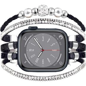 KOREDA Boho Leather Bracelet Compatible for Apple Watch Band 38mm 40mm 41mm 42mm 44mm 45mm Series 9 8 7 SE Women, Fashion Handmade Multilayer Wrap Beaded Jewelry Strap for iWatch Series 6/5/4/3/2/1