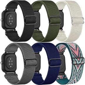 6 Pack Stretchy Nylon Watch Bands Compatible with Amazfit GTS/GTS 2/GTS 2 mini/GTS 2e/GTS 3/GTS 4/GTS 4 mini/GTR mini, Loop Elastic Straps for Amazfit Bip U Pro/Bip 3 Pro/Bip Lite Women Men