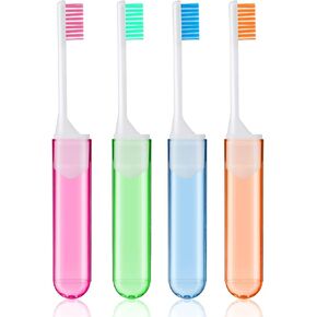 Sibba Toothbrush Covers 4 Pieces Folding Manual Toothbrushes Case Travel Kit Soft Bristles Tooth Brushes Mini Size Portable Brush Coverings Wrapped for Men Women Childrens Toddler