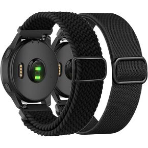 2 Pack Braided Stretchy Nylon Watch Bands Compatible with Garmin Vivoactive 4 / Venu 2 / Venu 3, 22mm Loop Elastic Fabric Straps for Garmin Forerunner 745/265/255 Women Men