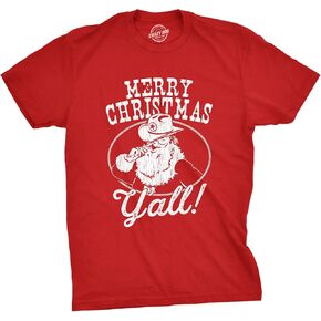 Mens Merry Christmas Yall Tshirt Funny Cowboy Santa Claus Christmas Tee