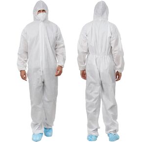 Hazmat Suits Pack of 12 Disposable Coveralls with Hood Breathable White SMS Painters Suit Medium to XXX-Large