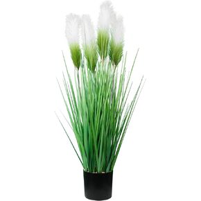 33 Inch Artificial Floor Plants 2 Pack, Reed Pampas Florwers Onion Grass Fake Tall Potted Plant for Indoor Outdoor Bedroom Living Room Garden Patio Housewarming Gift (Pink Beige)