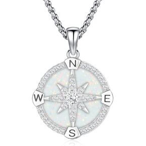 Eusense Opal Necklace for Women Men Blue White Opal Jewelry Sterling Silver 925 Genuine Real Opal Pendant Gifts