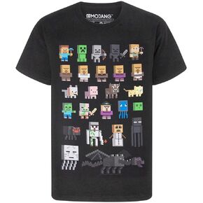 Minecraft T-Shirt Sprites Characters Gamer Gifts Boys Black Short Sleeve Top