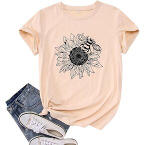 GLIGLITTR Women's Summer Sunflower T Shirt Cute Flower Graphic Loose Tees Crew Neck Short Sleeve Casual Tops