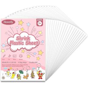Hewolly 24 Pieces Shrink Plastic Sheets for Kids, 5.82 x 4.13 inch / 14.8 x 10.5 cm (A6 Size). Create Custom Jewelry, Keychains, and Crafts Shrink Art Paper Film for Kids, translucent, AM-A6-24-HW