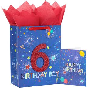 Loveinside Birthday Blue Gift Bag with Tissue Paper, Gift Tag and Greeting Card for 10th Boy Birthday, Party, Baby Shower and More - 10" x 5" x 13", 1 Pcs - 10th Birthday