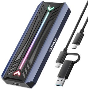 Inateck M.2 NVMe SATA SSD Enclosure with RGB,USB 3.2 Gen 2 (10 Gbps) Enclosure Support UASP Trim for NVME/SATA SSDs 2242/2260/2280(M /M&B Key), Tool-free Installation(Up to 4TB)