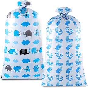 Elephant-package 2 Pcs 60" Oversized Gift Bags, Extra Large Plastic Gift Bags, Jumbo Gift Bags with Ropes and Tag for Parents Party Baby Shower Favors (Blue Elephant, Blue Feeding bottle)