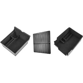 2PCS Center Console Organizer Tray for Tesla Model 3/Y 2020-2023 - Upgrade Flocked Armrest Hidden Cubby Drawer Storage Box, Interior Accessories Tray for Coin keys and Sunglass Holder