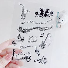 Music Clear Stamps for Card Making Decoration DIY Scrapbooking,Sax Note Silicone Transparent Seal Clear Stamps for Embossing Album Decor Craft.