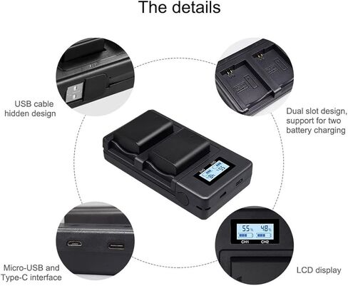 شاحن بطارية NP-FW50 بفتحة مزدوجة، شاحن سريع NPFW50 متوافق مع ZV-E10، Alpha A7، A7 II، A7R، A7R II، A7S، A7S II، A3000، A5000، A6000، A6300، A6400، A6500، NEX-3، NEX -كاميرات 3N in Kuwait