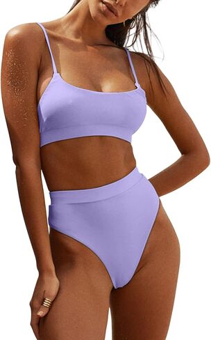 Womens High Waisted Swimsuits Bottom Padded Bathing Suits Bikini Sets Top Two Piece Swimwear in Kuwait