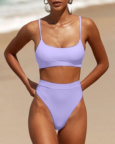 Womens High Waisted Swimsuits Bottom Padded Bathing Suits Bikini Sets Top Two Piece Swimwear in Kuwait