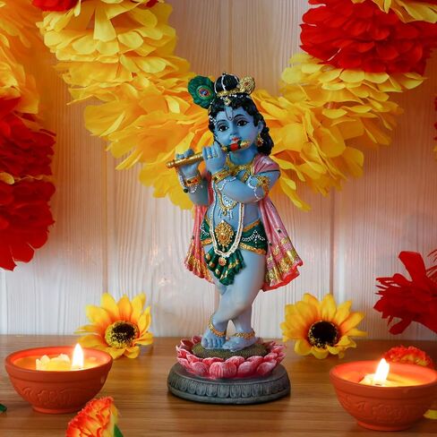 alikiki Hindu God Lord Krishna Statue - 8.3"H India Idol Krishna Figurine Puja Item Pooja Gift for Indian Diwali Home Altar Temple Mandir Meditation Room Yoga Studio Spiritual Decors in Saudi Arabia