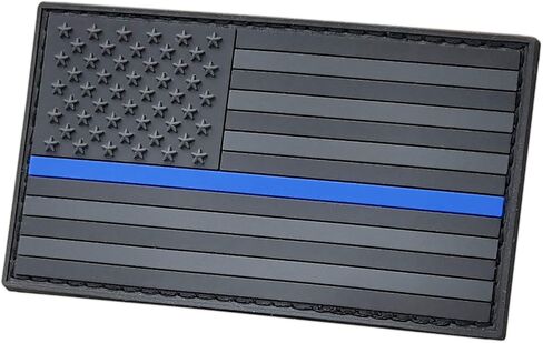 Blackout Thin Blue Line America Flag USA Tactical Morale PVC Rubber Fastener Patch in Saudi Arabia