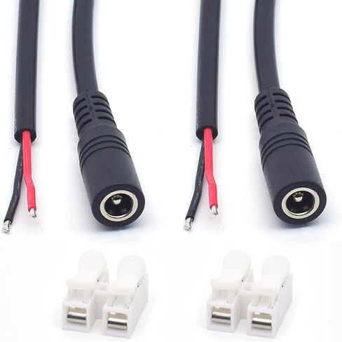 2PCS 0.3M/1FT 18AWG 12V 7A DC Power Pigtail Barrel Plug 2.1MM x 5.5MM Female Connector with 2-Position Spring Wire Connector for Replace DC Cable in Saudi Arabia