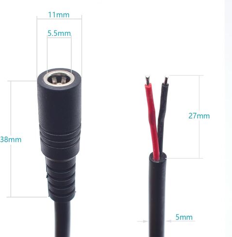 2PCS 0.3M/1FT 18AWG 12V 7A DC Power Pigtail Barrel Plug 2.1MM x 5.5MM Female Connector with 2-Position Spring Wire Connector for Replace DC Cable in Saudi Arabia