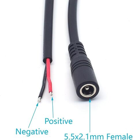 2PCS 0.3M/1FT 18AWG 12V 7A DC Power Pigtail Barrel Plug 2.1MM x 5.5MM Female Connector with 2-Position Spring Wire Connector for Replace DC Cable in Saudi Arabia