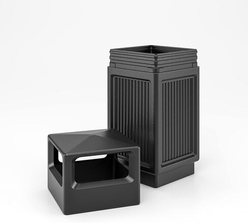 منتجات Safco Canmeleon سلة المهملات ذات الألواح المجوفة للاستخدام الخارجي والداخلي مع جرة رماد 9478BL، باللون الأسود، ألواح مخددة زخرفية، سعة 15 جالونًا in Kuwait