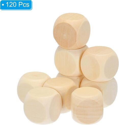 PATIKIL 16mm Wooden Blank Dice, 120Pcs Unfinished 6 Sides Cube Dice with Round Corner Square Wood Blocks for DIY Craft Projects in Saudi Arabia