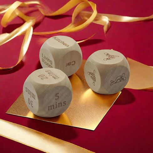 لعبة My Dicey Date - نرد التاريخ الليلي - 3 قطع، مادة خشبية - ألعاب غرفة النوم للأزواج - مثالية للعشاق والأزواج in Kuwait