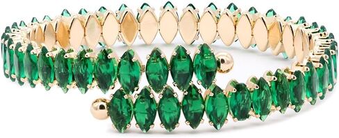 Lavencious Rhodium Plated With Black and Clear Marquise CZ Cuff Bracelets for Women Size Adjustable for 6" to 8" in Kuwait