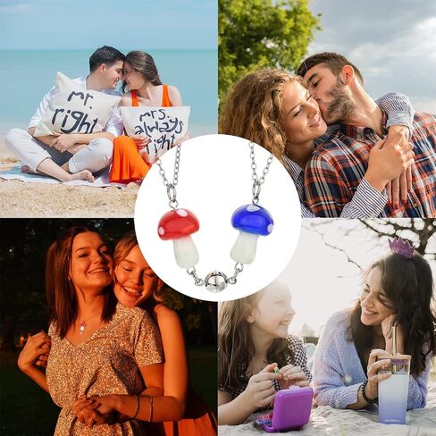 Cute Friendship Magnetic Mushroom Necklaces Christmas Birthday Gifts for Women Teen Girls BFF Jewlery for Best Friends Bestie Sister in Saudi Arabia
