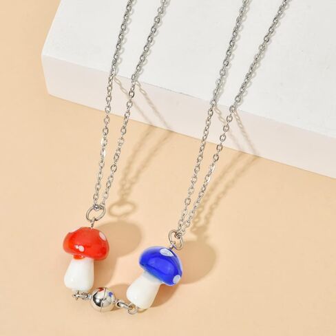 Cute Friendship Magnetic Mushroom Necklaces Christmas Birthday Gifts for Women Teen Girls BFF Jewlery for Best Friends Bestie Sister in Saudi Arabia