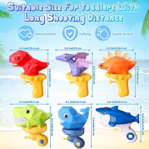 6 Pack Animal Water Guns for Kids Summer Pool Toys Outdoor Water Squirter Cute Squirt Toy for Swimming Pool Outdoor Beach Water Fighting Activities (Dinosaur Style) in Saudi Arabia