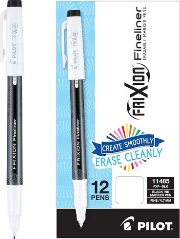 Pilot, FriXion Fineliner Erasable Marker Pens, Fine Point 0.7 mm, Pack of 12, Black in Saudi Arabia